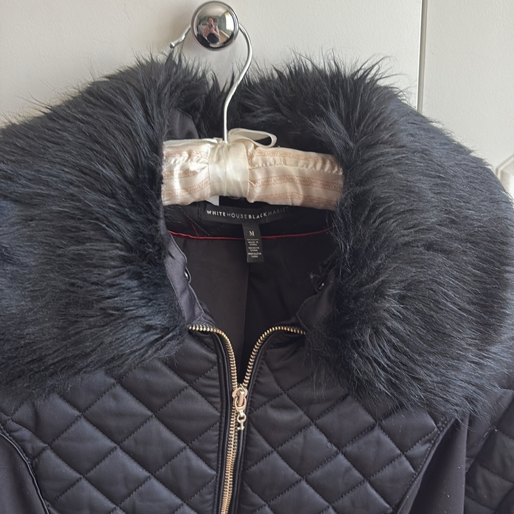Black Quilted Women's Jacket with Faux Fur Collar - Picture 3 of 3